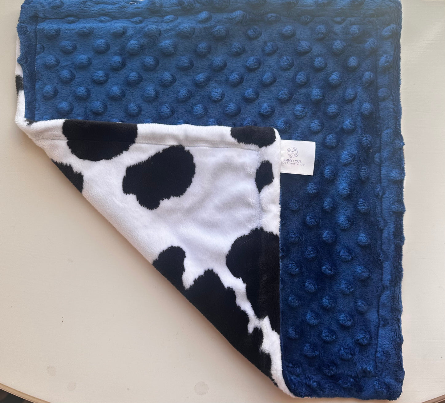 Dark Blue Cow Minky Lovey