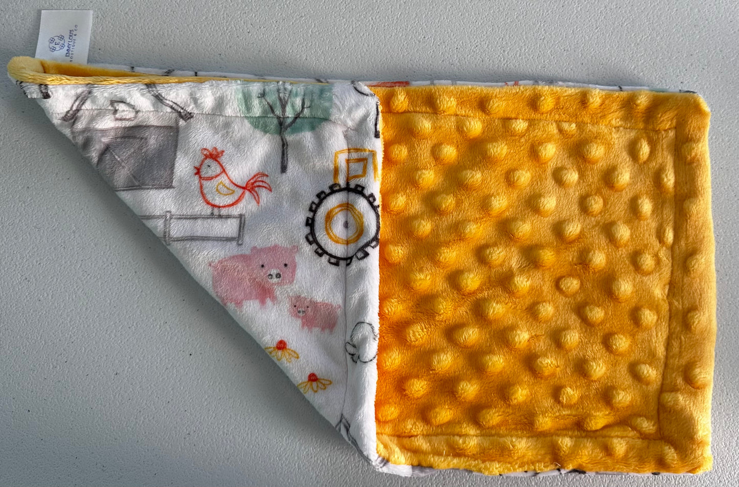 Yellow E-I-E-I-O minky burp cloth