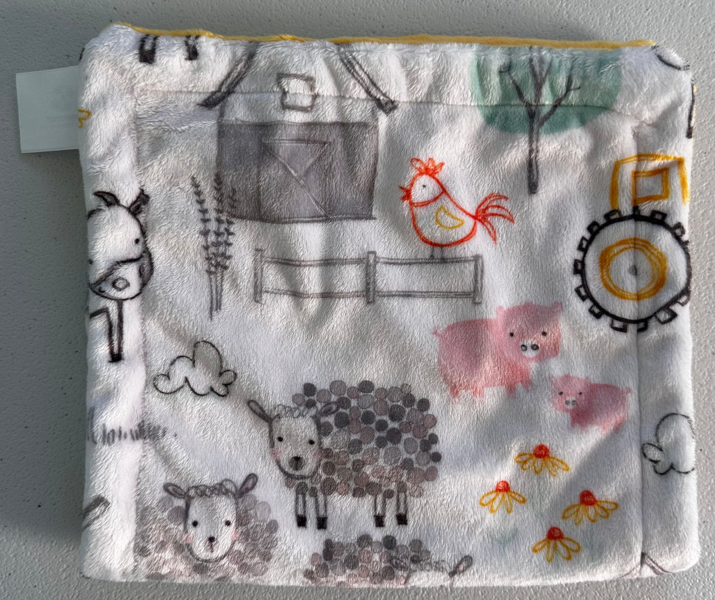 Yellow E-I-E-I-O minky burp cloth